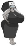  anthro big_breasts big_butt black_hair breasts buckteeth butt clothing dress eyewear female glasses green_eyes grey_body hair half-closed_eyes hand_on_hip hi_res huge_breasts huge_butt jewelry kerchief lagomorph leporid looking_at_viewer mama_rabbit_(tmftw) mammal marshall123x_(artist) narrowed_eyes necklace rabbit solo teeth the_man_from_the_window thick_thighs wide_hips zed_technician_games 
