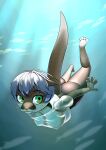  2023 absurd_res anthro bottomless breasts butt clothed clothing female gashiboka green_eyes hi_res mammal mustelid otter shirt solo swimming topwear underwater water wet wet_clothing wet_shirt wet_topwear 