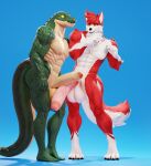  3d_(artwork) abs anthro arm_tuft balls big_balls big_penis black_claws black_lips black_nose canid canine canis chest_tuft clawed_fingers claws connivingrat countershade_torso countershading crocodile crocodilian crocodylid danny_sterling_(spitfire420007) digital_media_(artwork) digitigrade duo ear_tuft elbow_tuft finger_claws fur genitals head_tuft helm_(connivingrat) huge_balls huge_penis humanoid_genitalia humanoid_penis lips male mammal muscular muscular_male neck_tuft nude nude_male peach_body pecs penis plantigrade red_body red_fur reptile scalie simple_background smile toe_claws tuft vein veiny_balls veiny_penis white_body white_fur wolf yellow_eyes yellow_sclera 