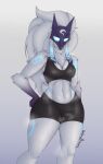  abs absurd_res anthro bodily_fluids bottomwear bovid bra breasts caprine cleavage clothed clothing dripping female fur glowing hi_res kindred_(lol) league_of_legends mammal markings mask riot_games sheep shorts solo sports_bra sportswear steam sweat thick_thighs umbradraws underwear wet white_body white_fur 