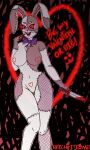  &lt;3 absurd_res animal_humanoid anime_style anthro big_breasts big_butt black_background blood blue_ribbon bodily_fluids bow_tie breasts bunny_costume butt clothed clothing costume digital_drawing_(artwork) digital_media_(artwork) female five_nights_at_freddy&#039;s five_nights_at_freddy&#039;s:_security_breach full-length_portrait fully_clothed heart_after_text hearts_around_body hi_res human humanoid knife lagomorph lagomorph_humanoid leporid leporid_humanoid male male/female mammal mammal_humanoid neon_lights pinup portrait pose rabbit rabbit_humanoid red_eyes red_light reichkitsune scottgames simple_background smile smiling_at_viewer solo text thick_thighs toony vanny_(fnaf) 