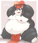  &lt;3 2023 anthro asian_clothing balls belly big_belly black_body blush bulge clothing east_asian_clothing fundoshi genitals hamatnk hi_res holidays japanese_clothing kemono lagomorph leporid male mammal moobs navel nipples obese obese_male overweight overweight_male rabbit red_clothing red_fundoshi red_underwear sitting solo underwear valentine&#039;s_day white_body 