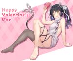  1girl 774_inc. absurdres aran_sweater argyle argyle_background backless_dress backless_outfit bangs barefoot black_hair black_ribbon blush bow box breasts cable_knit commentary_request demon_girl demon_horns demon_tail dress feet full_body grey_thighhighs hair_bow happy_valentine heart-shaped_box highres horns kojo_anna leg_ribbon legs long_hair looking_at_viewer medium_breasts meme_attire multicolored_hair no_shoes open_mouth pink_background pink_bow pointy_ears purple_hair ribbed_sweater ribbon robou_no_stone see-through_thighhighs shiny_skin sideboob single_thighhigh smile solo standing sweater sweater_dress tail thighhighs toes turtleneck turtleneck_sweater twintails two-tone_hair valentine virgin_killer_sweater virtual_youtuber white_bow yellow_eyes 