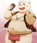  2023 anthro asian_clothing bear belly big_belly blush candy chocolate clothing dessert east_asian_clothing food fundoshi japanese_clothing kemono male mammal mioki moobs navel overweight overweight_male red_clothing red_fundoshi red_underwear solo underwear young 