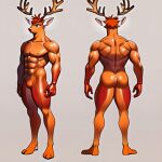  abs ai_generated anthro antlers biceps butt canid canine deer digital_media_(artwork) fur hair horn humanoid male mammal muscular muscular_anthro muscular_male nipples nude pecs simple_background solo 