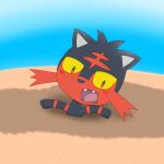  absurd_res anthro generation_7_pokemon hi_res litten male nintendo pokemon pokemon_(species) quicksand sewating sinking solo 