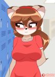  &lt;3 &lt;3_eyes alfa995 animated anthro being_watched big_breasts blush breasts brown_eyes brown_hair clothing deer dialogue doe_(alfa995) english_text female genitals hair legwear locker looking_at_another looking_at_viewer mammal navel nipples pussy solo_focus talking_to_viewer text 