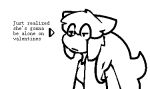  aliasing anthro canid canine catjam_(artist) disappointed english_text female holidays karina_(catjam) low_res mammal monochrome sketch solo text valentine&#039;s_day 