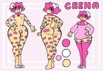  anthro bell bell_collar bottomwear butt clothing collar cremacat felid footprint front_view genitals girly gynomorph hair hand_on_hip hi_res intersex jaguar mammal model_sheet nude pantherine pawprint penis pink_clothing pink_eyes pink_hair rear_view shorts simple_background solo standing sweater tail tail_tuft tigh_highs topwear trans_(lore) trans_woman_(lore) tuft 