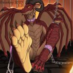  4_toes angry anthro barefoot bdsm blizzard_entertainment bondage bound captured chain chained collar countershade_feet countershading cuff_(restraint) dalakay dracthyr dragon dungeon fantasy feet foot_focus hi_res looking_at_viewer male metal_collar nude plantigrade prisoner reptile restrained restraints scalie shackles sitting soles solo submissive submissive_male toes warcraft western_dragon 