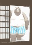  2023 anthro belly big_belly black_nose brown_body canid canine clothing hi_res humanoid_hands kemono male mammal overweight overweight_male raccoon_dog sessa shirt solo tanuki topwear underwear 