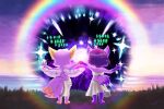 absurd_res anthro badger canid canine cassiopeia_zephyrine clothed clothing curvy_figure drapes duo exadian female fox galaxy healing_magic hi_res janus_zephyrine magic mammal mustelid musteline nebula newborn_stars number_text otorigin portal rainbow slightly_chubby space space_badger star wings 