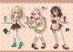  3girls :o andou_(girls_und_panzer) apron black_dress black_eyes black_footwear black_hair blonde_hair blue_eyes blush breasts candy chocolate chocolate_bar choker closed_mouth commentary dress drill_hair finger_to_mouth food frilled_dress frilled_sleeves frills fruit girls_und_panzer glass green_dress green_eyes green_footwear green_ribbon hair_ribbon high_heels holding holding_tray ice_cream long_hair looking_at_viewer maid_headdress marie_(girls_und_panzer) medium_breasts medium_hair mint multiple_girls neck_ribbon off-shoulder_dress off_shoulder oshida_(girls_und_panzer) parted_lips pistachio pleated_dress raspberry red_footwear red_ribbon ribbon salt-apple short_dress short_sleeves smile standing sundae thighhighs tray underbust valentine waist_apron waitress white_apron white_choker white_thighhighs wrist_cuffs 