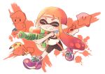  1boy 1girl ^_^ bangs bike_shorts black_shorts blunt_bangs blush closed_eyes commentary_request doseisan floating_hair full_body grin gun hitofutarai holding holding_gun holding_weapon inkling inkling_girl kirby kirby_(series) long_hair mother_(game) mother_2 ness_(mother_2) orange_hair paint_splatter pikachu pointy_ears pokemon pokemon_(creature) purple_footwear shirt shoes short_eyebrows shorts sidelocks simple_background sleeveless sleeveless_shirt smile sneakers splatoon_(series) super_smash_bros. teeth tentacle_hair thick_eyebrows weapon white_background white_shirt 