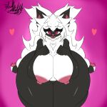  1:1 absurd_res anthro areola big_breasts breast_squish breasts domestic_cat felid feline felis female fluffyglitch fur hi_res looking_at_viewer mammal nipples nude simple_background smile solo squish thick_thighs unknown_character wide_hips 