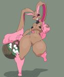  anthro basket breasts buckteeth canid canine canis collar container domestic_dog egg female fur generation_4_pokemon genitals hi_res imric1251 long_ears lopunny mammal navel nintendo nipples pasties pink_body pink_eyes pink_fur pink_nipples pokemon pokemon_(species) pussy shiny_pokemon simple_background solo teeth 