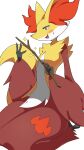  absurd_res ambiguous_gender anthro delphox fur generation_6_pokemon hi_res humanoid_hands inner_ear_fluff multicolored_body multicolored_fur nintendo orange_inner_ear_fluff pokemon pokemon_(species) sasaki_sue solo stick tuft white_body white_fur yellow_body yellow_fur 