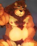 1:1 2023 anthro bear belly big_belly eyes_closed felid humanoid humanoid_hands kemono laohu lion male mammal moobs nipples overweight overweight_male pantherine ross_(rossciaco) solo 