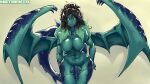  2022 animal_humanoid anthro au_ra big_breasts breasts clothing final_fantasy genitals green_body green_scales gynomorph hair heterochromia hotbento humanoid intersex long_hair multicolored_hair muscular penis scales scalie scalie_humanoid solo square_enix tail thick_tail underwear wings 