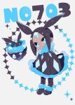  1girl alternate_color black_footwear black_hair black_pantyhose blue_eyes carbink cloak creature_and_personification crystal dot_nose eyelashes hair_ears highres medium_hair open_mouth pantyhose personification pokemon shiny_pokemon solo sparkling_eyes yuzu_ichika 