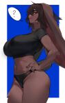  anthro big_breasts breasts brown_body brown_fur clothed clothing eyebrows eyelashes female fur hair hi_res huge_breasts lagomorph leporid long_ears looking_at_viewer mammal rabbit red_eyes solo thick_thighs woobin94 