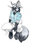  2023 anthro arwin bat blue_eyes bottomwear canid canine canis clothing cowboy_hat fox fur grey_body grey_fur hat headgear headwear hi_res lupis male mammal pants paws pinup pose shirt simple_background solo tail thehuntingwolf topwear traditional_media_(artwork) white_background 