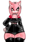  amy_rose anthro bottomwear bracelet breasts clothed clothing collar crop_top eulipotyphlan eyeshadow female gloves goth hair hand_on_hip handwear hedgehog hi_res jacket jewelry legwear makeup mammal red_eyes sega shirt shorts sleeves solo sonic_the_hedgehog_(series) spiked_collar spiked_hairband spikes thick_thighs thigh_highs topwear usa37107692 wide_hips 