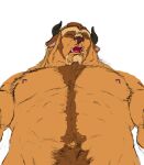  beast_(disney) beauty_and_the_beast body_hair cardewmesha facial_hair fangs goatee happy_trail horn looking_pleasured male nipples pecs solo teeth 