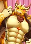 abs absurd_res anthro beckoning blush candy chocolate dessert dragon food gesture hi_res holidays horn lifewonders male melted_chocolate muscular muscular_anthro muscular_male ophion pecs scales shirtless solo suspenders tokyo_afterschool_summoners toranoyouhei valentine&#039;s_day wings yellow_body yellow_scales 