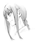  1girl braid braided_ponytail chainsaw_man close-up commentary_request cropped_shoulders greyscale highres long_hair makima_(chainsaw_man) monochrome ringed_eyes sidelocks simple_background sketch solo vice_(kuronekohadokoheiku) 