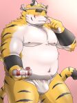  2023 anthro asian_clothing belly big_belly blush bulge clothing east_asian_clothing felid fundoshi hi_res humanoid_hands inunodaidokoro japanese_clothing kemono male mammal moobs navel nipples overweight overweight_male pantherine pink_nose solo tiger underwear white_clothing white_fundoshi white_underwear 