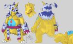  absurd_res animal_skin anthro balls bandai_namco belly belly_markings butt claws digimon digimon_(species) erection fur gabumon genitals heibanhikaru hi_res horn jewelry male markings necklace pecs penis scalie slightly_chubby striped_body striped_fur stripes yellow_body yellow_eyes 