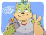  2023 4_fingers anthro black_nose blush canid canine canis clothing domestic_dog fingers green_bell holidays humanoid_hands kemono mammal shirt simple_background solo text topwear valentine&#039;s_day 