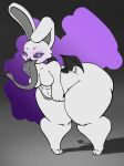  anthro belly big_butt breasts butt chubby_female demon fangs female half-closed_eyes hi_res lagomorph leporid long_ears long_tongue mammal narrowed_eyes navel purple_eyes rabbit simple_background slightly_chubby solo tail teeth thick_thighs tongue wings z_dragon 