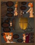  anthro balls clothed clothing comic crossdressing dialogue domestic_cat door eliana-asato english_text felid feline felis flaccid foreskin genitals ginger_(iginger) girly green_eyes hair hi_res humanoid_genitalia humanoid_penis latex_stockings legwear looking_at_viewer male mammal open_mouth orange_hair partially_clothed patreon penis solo stockings tail teeth text womb_tattoo 