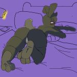  absurd_res anthro aroused ass_up balls bare_back bed bedroom bedroom_eyes big_butt black black_body black_fur black_hair butt butt_focus feet fur furniture genitals hair hi_res lagomorph leporid lying male mammal narrowed_eyes nude on_front pointed_tail rabbit rabbit_ears seductive solo thick_thighs wide_hips 