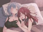  2girls absurdres blush breast_grab breasts closed_eyes commentary_request drooling grabbing highres hololive houshou_marine large_breasts lying multiple_girls nabisuko25 on_back on_side shirogane_noel sleeping virtual_youtuber yuri 