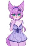  anthro babydoll blush bow_ribbon canid canine canis clothing female genitals green_eyes hair hi_res humanoid mammal navel nightgown nokk_h open_mouth purple_hair ruhuyu_(show_by_rock!!) sanrio short_hair show_by_rock!! simple_background solo wolf 