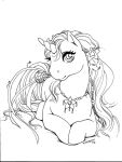  &lt;3 2006 accessory ambiguous_gender equid equine feral hair hair_accessory hasbro horn horse horse_tail jewelry line_art long_hair looking_at_viewer lying mammal mane my_little_pony necklace on_front pony pre-g4 prick_ears qwaychou smile solo star tail unicorn unicorn_horn 