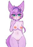  anthro areola blush breasts canid canine canis female fur genitals green_eyes hair hi_res mammal navel nipples nokk_h nude open_mouth purple_body purple_fur purple_hair pussy ruhuyu_(show_by_rock!!) sanrio short_hair show_by_rock!! simple_background solo wolf 