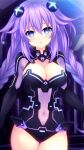  1girl blue_eyes blush braid breasts cleavage cleavage_cutout clothing_cutout gloves hair_between_eyes hair_ornament highres hypnosis irori_(irorixc) large_breasts long_hair mind_control neptune_(series) power_symbol purple_hair purple_heart see-through solo symbol-shaped_pupils twin_braids twintails 