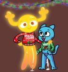  after_sex aged_down anthro balls big_balls big_penis blue_body blue_fur bodily_fluids bottomless brown_background cartoon_network christmas clothed clothing crossgender cum cum_drip cum_in_ass cum_in_mouth cum_inflation cum_inside cum_on_ground cum_on_lips domestic_cat dripping duo dwonksa eyelashes fangs feet felid feline felis fingers flat_chested front_view ftg_crossgender fti_crossgender fur genital_fluids genitals glowing gumball_watterson gynomorph gynomorph/male hand_on_hip hand_on_shoulder hi_res holidays horn huge_balls huge_penis humanoid hyper hyper_balls hyper_genitalia hyper_penis inflation intersex intersex/male long_penis looking_at_another looking_at_viewer looking_up male mammal micropenis navel open_mouth open_smile orange_eyes partially_clothed penis penny_fitzgerald pink_nose shaded sharp_teeth simple_background small_balls small_penis smile standing sweater teeth the_amazing_world_of_gumball topwear topwear_only wings young 