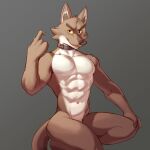  2023 anthro brown_body brown_fur canid canine canis collar collar_only dreamworks fur hi_res jrjresq looking_at_viewer male mammal mr._wolf_(the_bad_guys) multicolored_body multicolored_fur muscular muscular_anthro muscular_male nude solo the_bad_guys two_tone_body two_tone_fur white_body white_fur wolf yellow_sclera 