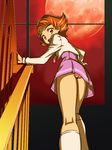  brown_eyes brown_hair flipped_hair from_below hajime_(caramel_toone) kneepits looking_back looking_down miniskirt moon natsuki_rin night night_sky panties pantyshot precure scared school school_uniform short_hair skirt sky socks solo stairs striped striped_panties underwear yes!_precure_5 