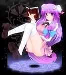  book crescent fule hat highres long_hair patchouli_knowledge purple_eyes purple_hair solo thighhighs touhou white_legwear 
