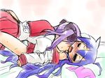  blue_hair hiiragi_kagami izumi_konata kogaku_kazuya lucky_star multiple_girls panties purple_hair underwear yuri 