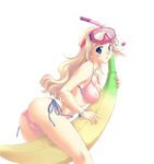  artist_request banana bikini blonde_hair blue_eyes breasts copyright_request covered_nipples food fruit highres holding holding_food holding_fruit large_breasts long_hair on_banana snorkel solo swimsuit 