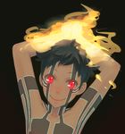  armpits black_hair face fire hitoshura male_focus red_eyes ritsu_(0015-xxxlxxxr) shin_megami_tensei shin_megami_tensei_iii:_nocturne shirtless smile solo tattoo 