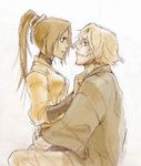  1girl bleach couple dark_skin hetero non-web_source ponytail shihouin_yoruichi sketch urahara_kisuke 