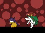  animated animated_gif chibi cthulhu cthulhu_mythos dancing green_hair hair_over_eyes hastur lowres multiple_girls personification purple_hair 
